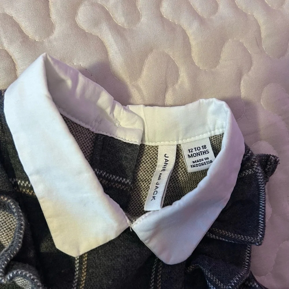 Janie and Jack Windowpane Ruffle Ponte Dress Gray 12-18 Months